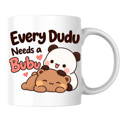 Cute Mug "Every Dudu Needs a Bubu" Panda Couple 350ml Ceramic Coffee Cup, Romantic Matching Bear Love Gift for Boyfriend Girlfriend Husband Wife, Anniversary Valentines Day Birthday Christmas Secret Santa | Fast Dispatch by UK Seller (M1113)