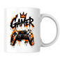 Gaming Mug "Gamer" Gamer 325ml Ceramic Coffee Mug – Gaming Controller Mug with Crown & Orange Paint Splatter Art | Video Game Gift | Fast Dispatch by UK Seller (M3343)
