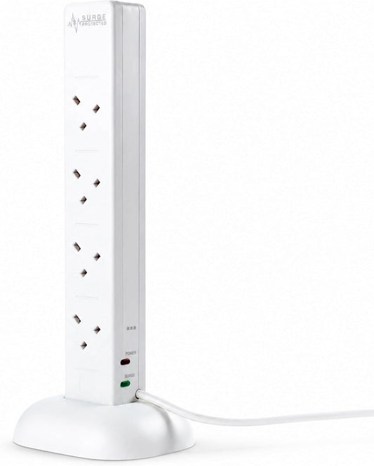 8 Way Extension Lead Power Strip Tower with USB & Type-C Charging Ports | 3120W 13A Surge Protected Mains Extension Cable