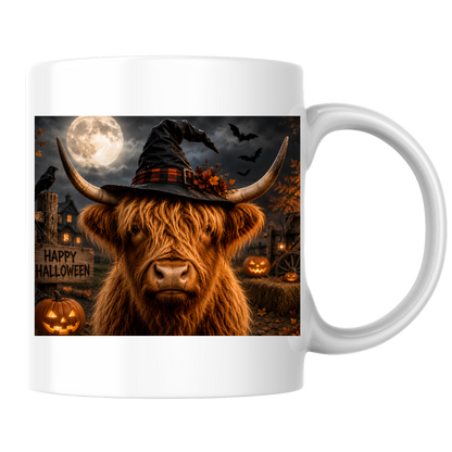 Spooky Mug "Spooky Witch Highland Cow" Witchy Highland Cow 325ml Ceramic Coffee Mug Gothic Halloween Tea Cup with Witch Hat and Full Moon Graphic Gift | Available in Multicolours | Fast Dispatch by UK Seller (M3158)