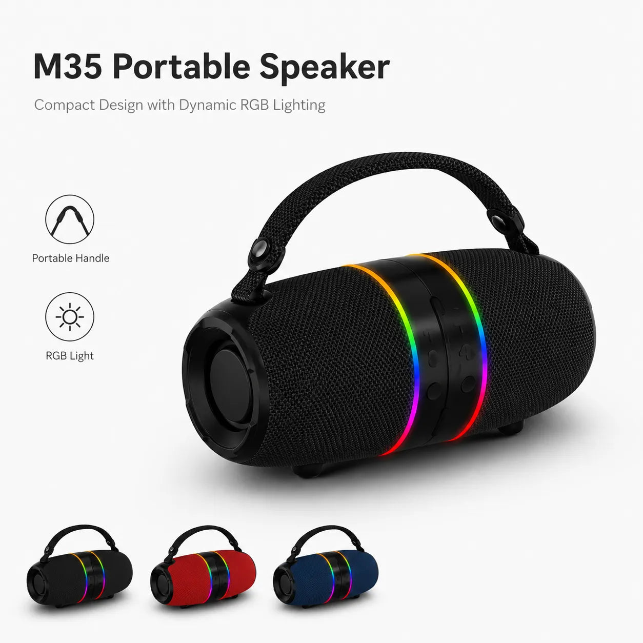 2-in-1 Detachable Wireless Bluetooth Speaker Set | Split Dual Stereo Speakers with RGB LED Light Rings & Carry Handle (M35)