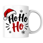 Christmas Santa Hat Mug "Ho Ho Ho" Ho Ho Ho 325ml Ceramic Coffee Mug – Festive Santa Claus Typography Slogan with Red Santa Hat, Snowflakes & Burst Lines | Winter Holiday Gift | Fast Dispatch by UK Seller (M3436)