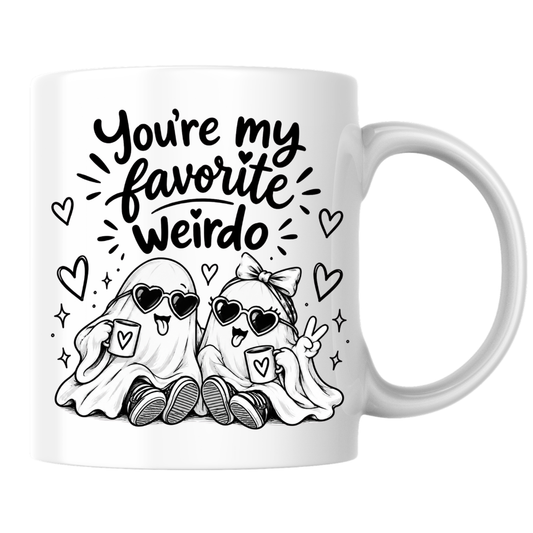 Cute Mug "You’re My Favorite Weirdo" Funny Ghost Coffee Cup, 350ml Ceramic Novelty Mug, Spooky Best Friend Couple Gift for Her Him Girlfriend Boyfriend, Birthday Christmas Halloween Valentine’s Day, Multicolour Options | Fast Dispatch by UK Seller (M1108)