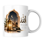 Islamic Mug "Allah The One And Only" Allah The One And Only 325ml Ceramic Coffee Mug – Elegant Arabic Calligraphy, Glowing Lantern & Mosque Archway Artwork | Islamic Spiritual Gift | Fast Dispatch by UK Seller (M3479)