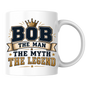 Personalized Name Mug "Bob The Man The Myth The Legend" Bob The Man The Myth The Legend 325ml Ceramic Coffee Mug – Custom Name Typography Slogan with Gold Crown, Banner & Stars | Funny Gift | Fast Dispatch by UK Seller (M3416)