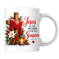 Religious Christmas Mug "Jesus Is The Reason For The Season" Jesus Is The Reason For The Season 325ml Ceramic Coffee Mug – Christian Christmas Cross Mug with Luke 2:11, Lantern & Poinsettia | Religious Holiday Gift | Fast Dispatch by UK Seller (M3337)