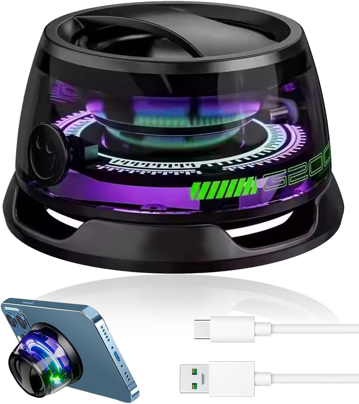 Magnetic Suction Ultra-Portable Wireless Bluetooth Speaker with LED Ambient Light | Transparent Mecha Mini Bass Speaker