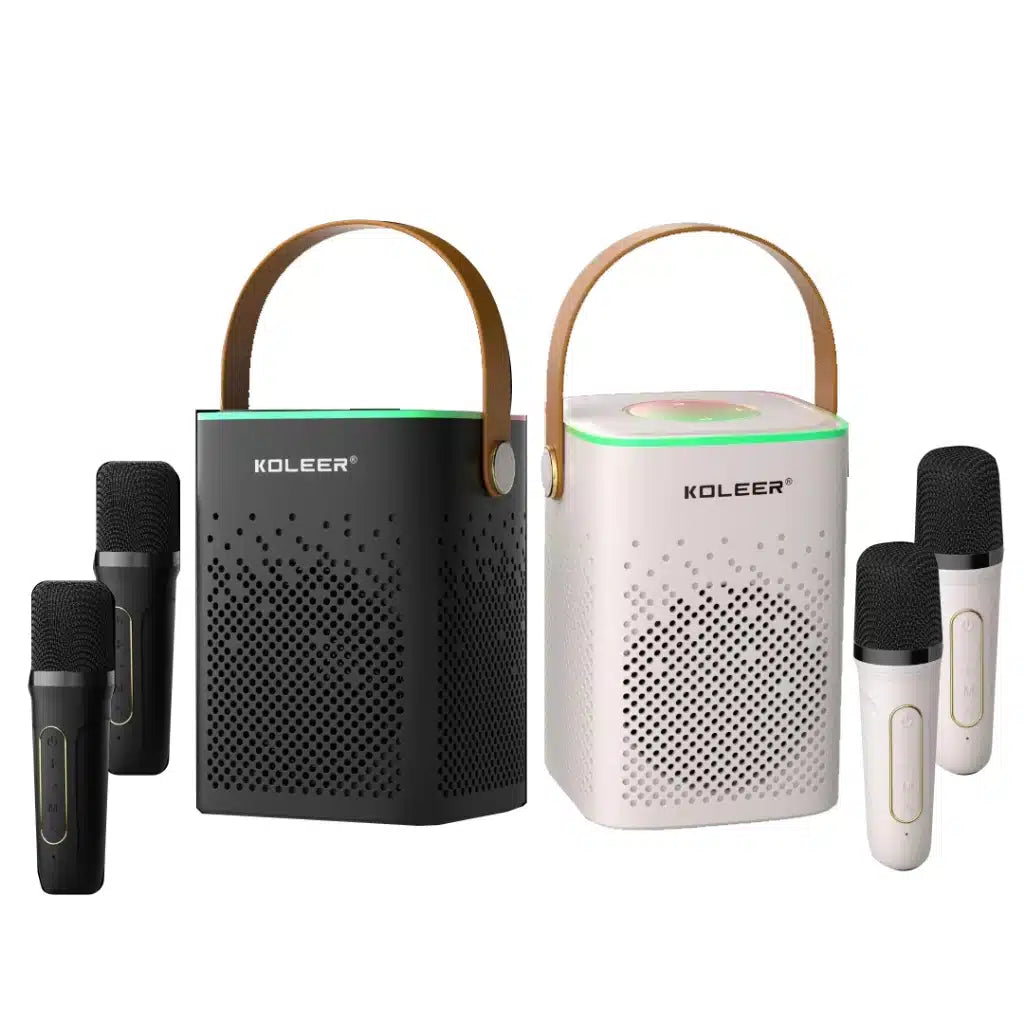Mini Karaoke Wireless Speaker Set with Dual Wireless Microphones | Portable Bluetooth Party Speaker, Leather Handle & Ambient RGB Lights