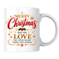 Christmas Mug "Merry Christmas May His Love Fill Your Heart" 325ml Ceramic Coffee Mug – Christian Holiday Blessing Mug With Holly Berries Gold Snowflakes Festive Gift | Available in Multicolours | Fast Dispatch by UK Seller (M3291)