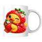 Cute Duck Mug "Winking Strawberry Duckling" Cute Winking Duckling in Strawberry Costume 325ml Ceramic Coffee Mug – Adorable Yellow Duck Hugging Fresh Strawberry Sweet Gift | Available in Multicolours | Fast Dispatch by UK Seller (M3289)