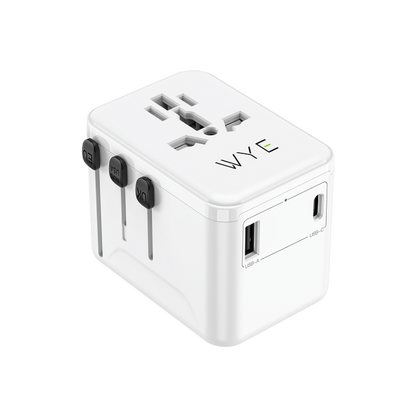 12W Universal Travel Adapter Plug with USB-A & USB-C Ports | All-in-One Worldwide Power Converter for UK, EU, US, AU