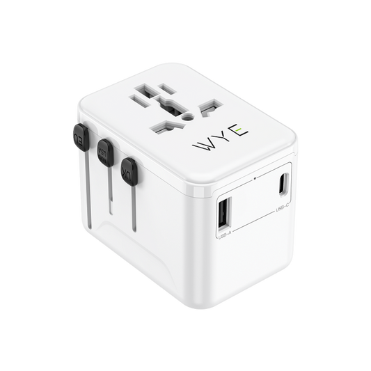 12W Universal Travel Adapter Plug with USB-A & USB-C Ports | All-in-One Worldwide Power Converter for UK, EU, US, AU