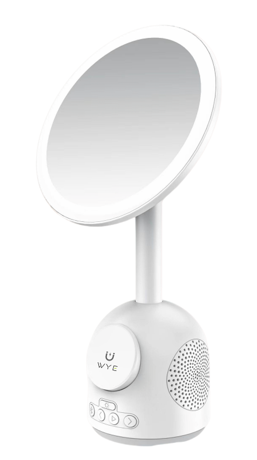 3-in-1 LED Makeup Mirror with Wireless Charging Stand & Bluetooth Speaker | Desktop Vanity Mirror Light with Phone Docking Station