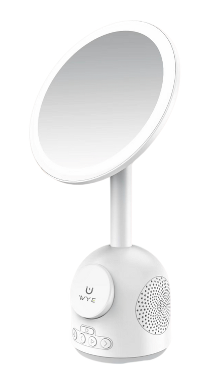 3-in-1 LED Makeup Mirror with Wireless Charging Stand & Bluetooth Speaker | Desktop Vanity Mirror Light with Phone Docking Station