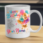 Personalised Birthday Mug "Happy Birthday" 325ml Ceramic Coffee Tea Cup – Colorful Balloons, Confetti, Custom Name & Laughter Wish Slogan Novelty Gift for Bestie, Friends, Birthday – Fast Dispatch by UK Seller (M3511)