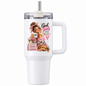 Cozy Lifestyle Travel Tumbler "Good Times Create The Best Memories" Graphic 40oz Stainless Steel Insulated Travel Mug with Handle & Straw – Girl in Pink Sweater with Dog, Flowers & Stacked Books Novelty Travel Cup | Fast Dispatch by UK Seller (T3019)