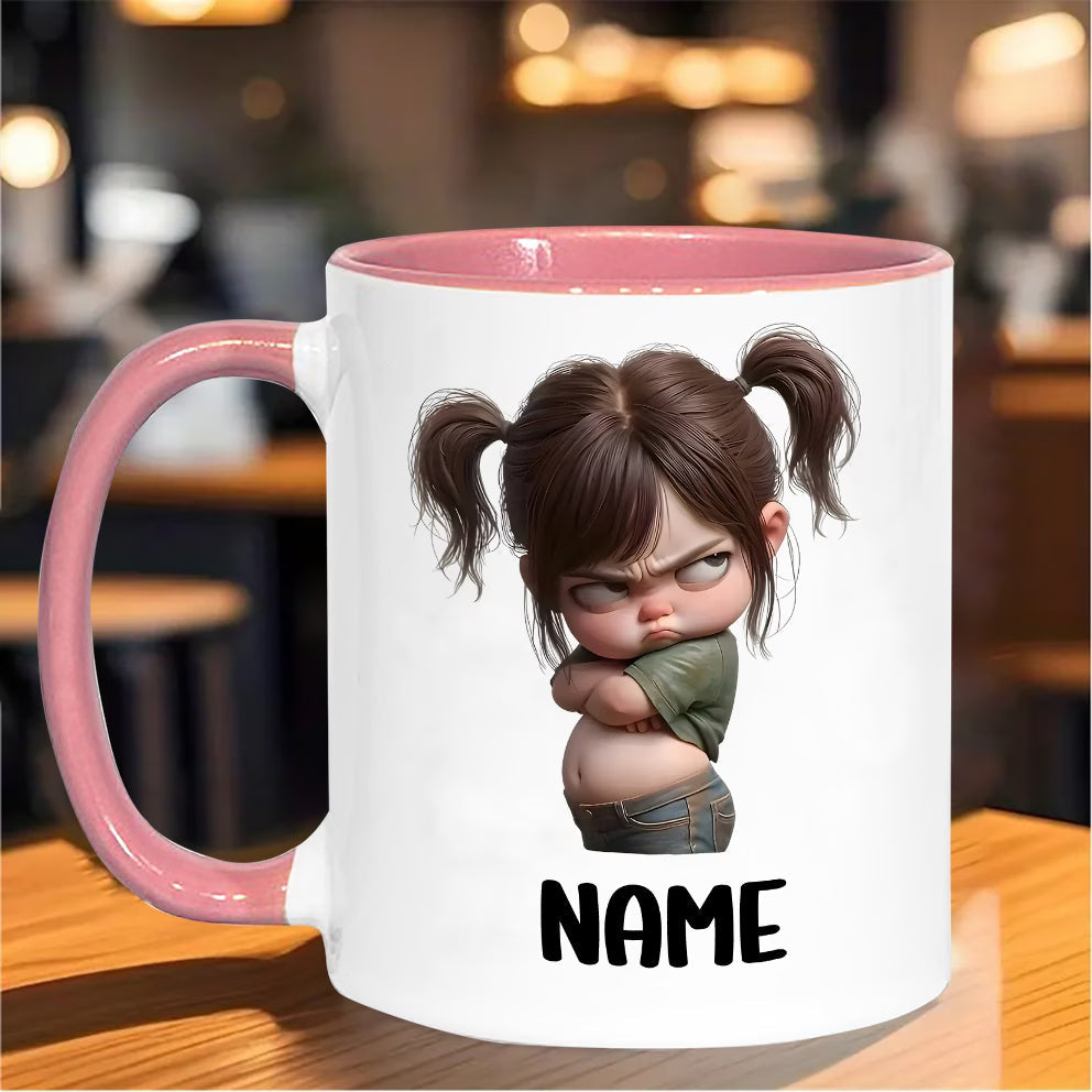 Personalized "Sassy Pigtails Grumpy Girl" Ceramic Coffee Mug – Custom Name Funny Salking Child & Humorous Character Novelty Cup (M1170)
