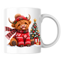 Christmas Mug "Festive Christmas Jumper Highland Cow" Christmas Jumper Highland Cow 325ml Ceramic Coffee Mug – Cute Winter Tea Cup with Christmas Tree Present Graphic Gift | Available in Multicolours | Fast Dispatch by UK Seller (M3172)
