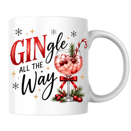 Christmas Gin Cocktail Mug "Gingle All The Way" Gingle All The Way 325ml Ceramic Coffee Mug – Festive Gin Cocktail with Candy Cane, Pine & Berries Graphic | Holiday Gift | Fast Dispatch by UK Seller (M3397)