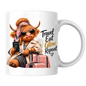 Travel Mug "Travel Eat Glow Repeat Highland Cow" Travel Eat Glow Repeat 325ml Ceramic Coffee Mug – Chic Highland Cow with Passport, Pink Suitcase Trench Coat Wanderlust Holiday Gift | Available in Multicolours | Fast Dispatch by UK Seller (M3279)