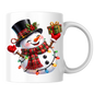Christmas Mug "Cheerful Snowman Plaid Scarf Gift" Cheerful Snowman 325ml Ceramic Coffee Mug – Festive Christmas Tea Cup with Plaid Scarf, Top Hat Christmas Lights Gift Graphic Gift | Available in Multicolours | Fast Dispatch by UK Seller (M3184)