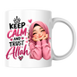 Islamic Mug "Keep Calm And Trust Allah" 325ml Ceramic Coffee Tea Cup – Pink Hijabi Girl Graphic, Hearts & Faith Slogan Novelty Gift for Muslim Women, Friends, Birthday – Fast Dispatch by UK Seller (M3505)