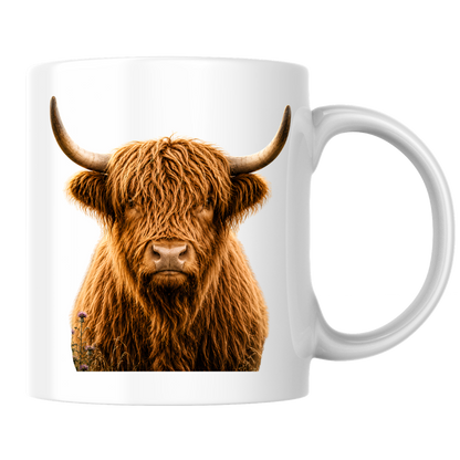 Rustic Mug "Classic Highland Cow" Majestic Highland Cow 325ml Ceramic Coffee Mug Country Wildlife Tea Cup with Horns and Thistle Graphic Gift | Available in Multicolours | Fast Dispatch by UK Seller (M3154)