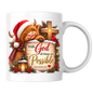 Christmas Mug "With God All Things Are Possible Highland Cow" Matthew 19:26 325ml Ceramic Coffee Mug – Festive Highland Cow Mug With Cross Cardinal Lantern Christian Holiday Gift | Available in Multicolours | Fast Dispatch by UK Seller (M3307)