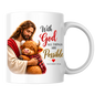 Religious Christmas Mug "With God All Things Are Possible" Highland Cow With God All Things Are Possible 325ml Ceramic Coffee Mug – Christian Jesus Hugging Highland Cow Scripture Mug with Matthew 19:26 | Religious Gift | Fast Dispatch by UK Seller (M3353)