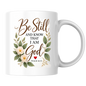 Inspirational Christian Mug "Be Still And Know That I Am God Psalm 46:10" 325ml Ceramic Coffee Mug –Christian Bible Verse Mug With Floral Wreath Leaves Inspirational Gift | Available in Multicolours | Fast Dispatch by UK Seller (M3299)