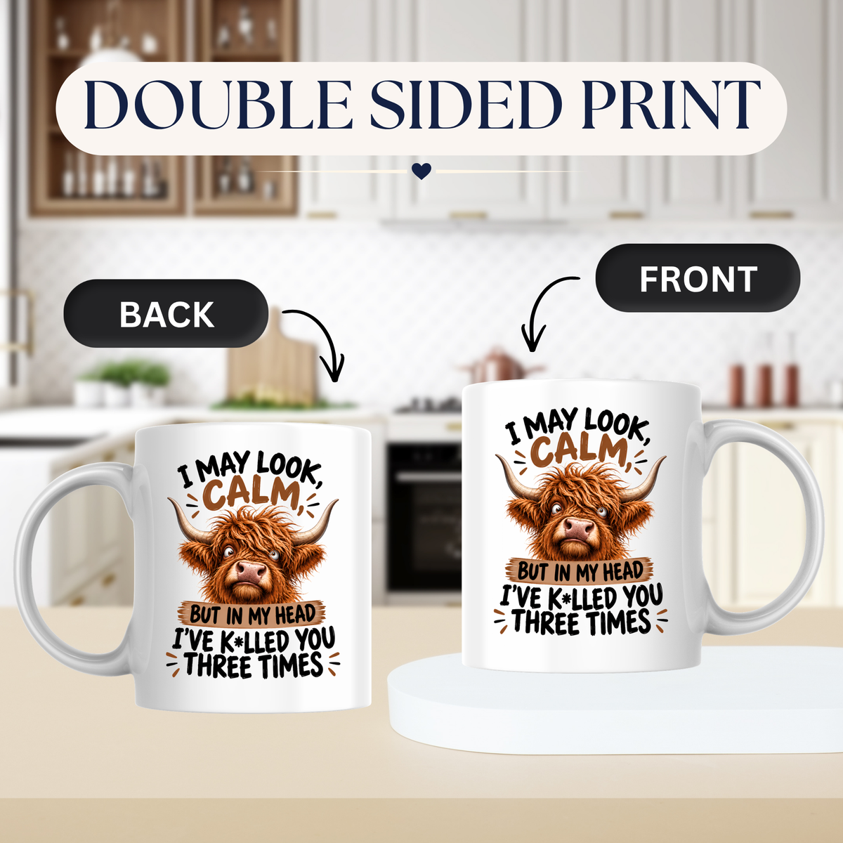 Funny Mug "I May Look Calm" Highland Cow Ceramic Coffee Mug Sarcastic Work & Office Novelty Cup 350ml | Fast Dispatch by UK Seller (M1059)