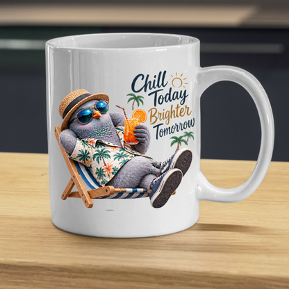Summer Mug "Chill Today Brighter Tomorrow Cool Pigeon" 325ml Ceramic Coffee Mug – Relaxing Pigeon in Hawaiian Shirt Straw Hat Sunglasses Summer Mug Gift For Friends Vacation Lovers | Available in Multicolours | Fast Dispatch by UK Seller (M3236)