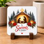 Christmas Nativity Hardboard Coaster "A Saviour Is Born" Graphic 9cm x 9cm Square Drinks Coaster “Holy Family Manger Silhouettes with Star of Bethlehem & Snowy Pine Forest Novelty Mat | Christian Glossy Gift | Fast Dispatch by UK Seller (C3042)
