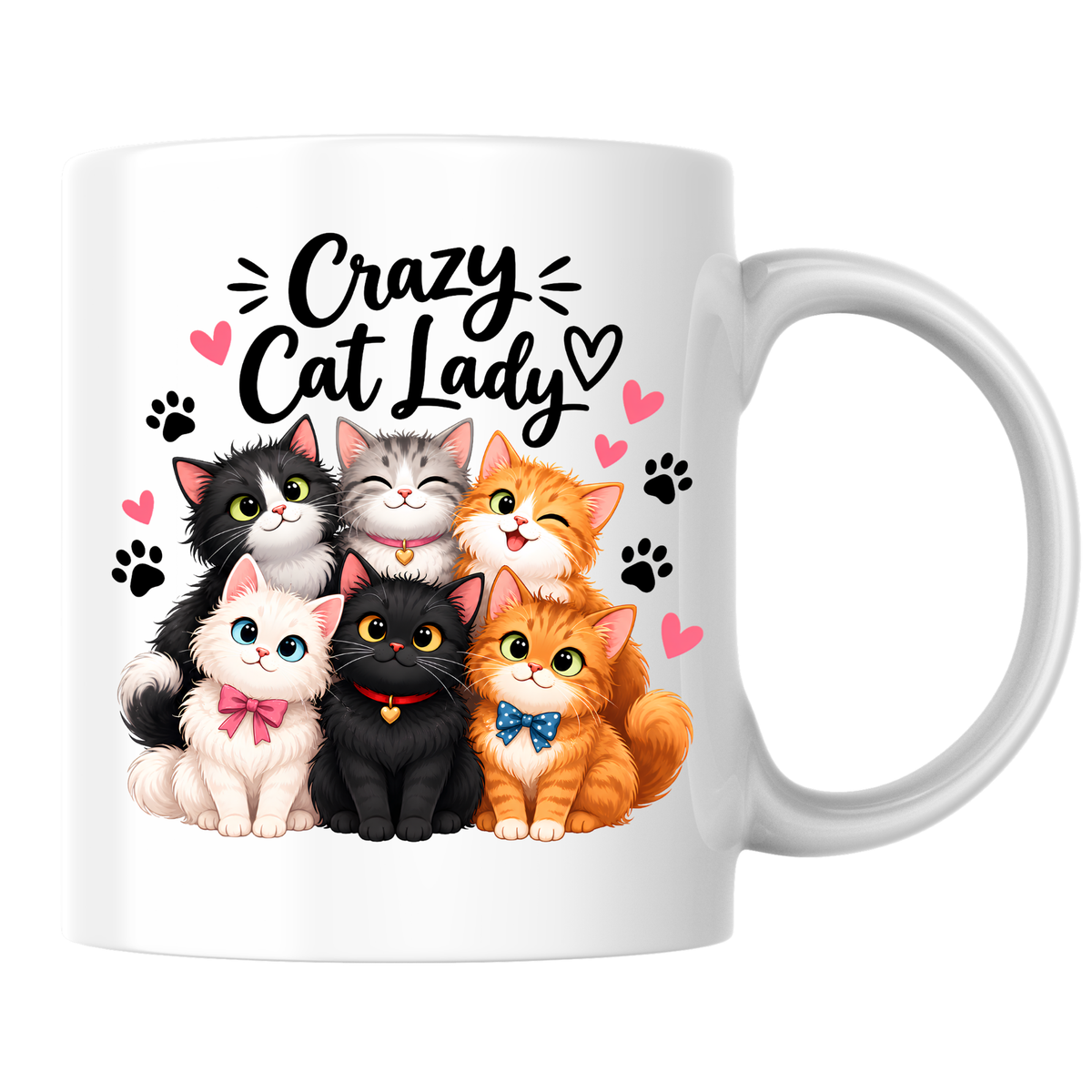Funny Mug "Crazy Cat Lady" Novelty Coffee Mug | Cute Cartoon Cats Graphic Ceramic Tea Cup Perfect Gift for Cat Lovers 350ml | Available in Multicolours | Fast Dispatch by UK Seller (M1001)