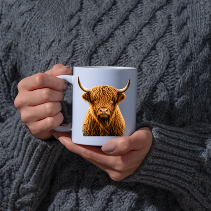 Rustic Mug "Classic Highland Cow" Majestic Highland Cow 325ml Ceramic Coffee Mug Country Wildlife Tea Cup with Horns and Thistle Graphic Gift | Available in Multicolours | Fast Dispatch by UK Seller (M3154)