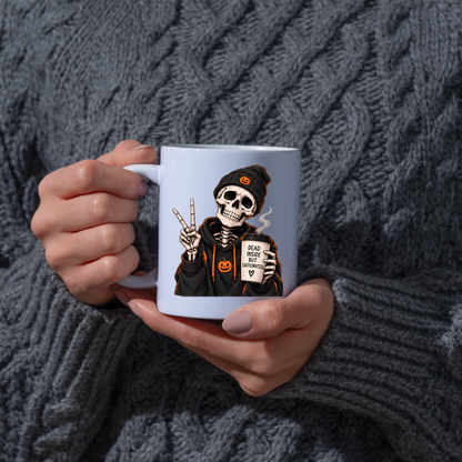 Halloween Mug "Skeleton Dead Inside But Caffeinated" Skeleton Dead Inside But Caffeinated 325ml Ceramic Coffee Mug – Funny Halloween Autumn Tea Cup Skeleton Black Hoodie Cup Graphic Gift | Available in Multicolours | Fast Dispatch by UK Seller (M3224)