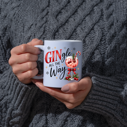 Christmas Gin Cocktail Mug "Gingle All The Way" Gingle All The Way 325ml Ceramic Coffee Mug – Festive Gin Cocktail with Candy Cane, Pine & Berries Graphic | Holiday Gift | Fast Dispatch by UK Seller (M3397)