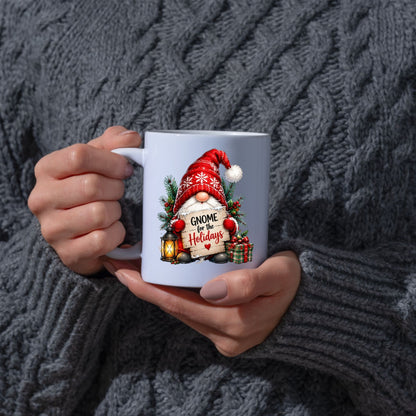 Charming Mug "Gnome for the Holidays" Christmas Gnome 325ml Ceramic Coffee Mug Festive Winter Holiday Tea Cup with Lantern, Gift & Wooden Sign Gift | Available in Multicolours | Fast Dispatch by UK Seller (M1254)