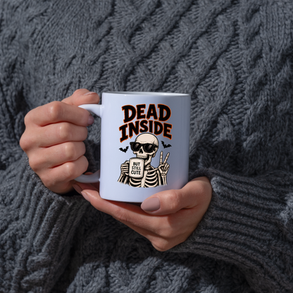 Halloween Mug "DEAD INSIDE But Still Cute" Skeleton 325ml Ceramic Coffee Mug – Cool Skeleton Tea Cup with Sunglasses & Peace Sign Graphic Gift | Available in Multicolours | Fast Dispatch by UK Seller (M3070)