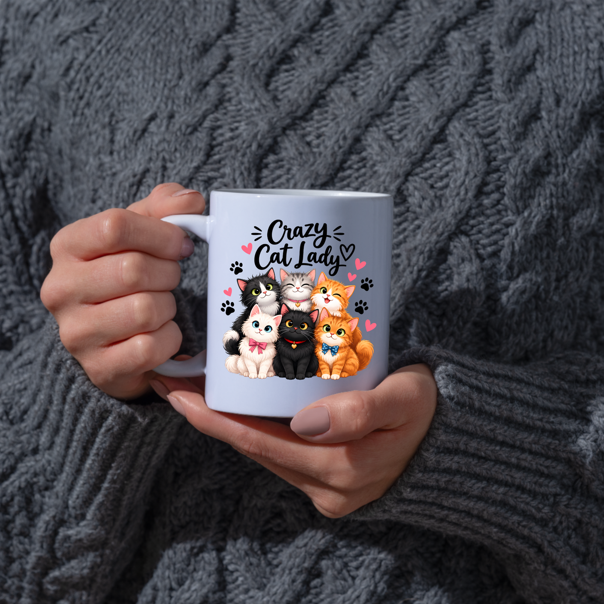 Funny Mug "Crazy Cat Lady" Novelty Coffee Mug | Cute Cartoon Cats Graphic Ceramic Tea Cup Perfect Gift for Cat Lovers 350ml | Available in Multicolours | Fast Dispatch by UK Seller (M1001)