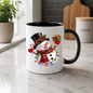 Christmas Mug "Cheerful Snowman Plaid Scarf Gift" Cheerful Snowman 325ml Ceramic Coffee Mug – Festive Christmas Tea Cup with Plaid Scarf, Top Hat Christmas Lights Gift Graphic Gift | Available in Multicolours | Fast Dispatch by UK Seller (M3184)