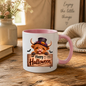 Halloween Mug "Top Hat Wooden Sign Happy Halloween" Top Hat Highland Cow 325ml Ceramic Coffee Mug – Cute Halloween Wooden Sign Tea Cup with Spider Web Graphic Gift | Available in Multicolours | Fast Dispatch by UK Seller (M3166)