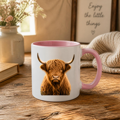 Rustic Mug "Classic Highland Cow" Majestic Highland Cow 325ml Ceramic Coffee Mug Country Wildlife Tea Cup with Horns and Thistle Graphic Gift | Available in Multicolours | Fast Dispatch by UK Seller (M3154)