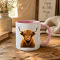Rustic Mug "Classic Highland Cow" Majestic Highland Cow 325ml Ceramic Coffee Mug Country Wildlife Tea Cup with Horns and Thistle Graphic Gift | Available in Multicolours | Fast Dispatch by UK Seller (M3154)
