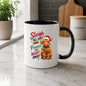 Festive Mug "Sleigh All Day Then Prosecco The Night Away" Highland Cow 325ml Ceramic Coffee Mug Cute Christmas Fairy Lights Tea Cup with Santa Hat & Stars Gift | Available in Multicolours | Fast Dispatch by UK Seller (M1291)