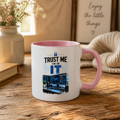 Tech Mug "Trust Me I'm In IT" Trust Me I'm In IT 325ml Ceramic Coffee Mug – Funny IT Specialist Workstation Mug with Multi-Monitor Setup, Lock & Circuit Graphics | Tech Gift | Fast Dispatch by UK Seller (M3333)