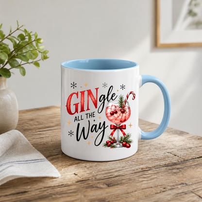 Christmas Gin Cocktail Mug "Gingle All The Way" Gingle All The Way 325ml Ceramic Coffee Mug – Festive Gin Cocktail with Candy Cane, Pine & Berries Graphic | Holiday Gift | Fast Dispatch by UK Seller (M3397)