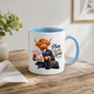 Gentleman Mug "Plan Hustle Grow Businessman Highland Cow" 325ml Ceramic Coffee Mug – Dapper Highland Cow Businessman Reading Newspaper With Leather Briefcase Office Career Gift | Available in Multicolours | Fast Dispatch by UK Seller (M3285)