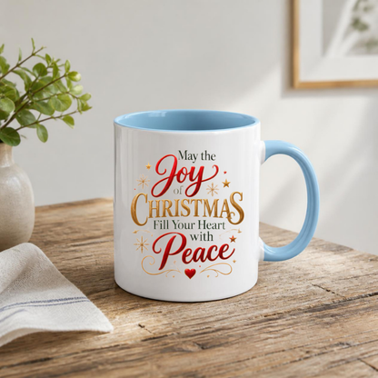 Christmas Mug "May The Joy Of Christmas Fill Your Heart With Peace" 325ml Ceramic Coffee Mug Festive Typography Mug With Gold Stars Snowflakes Holiday Gift | Available in Multicolours | Fast Dispatch by UK Seller (M3313)