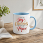 Christmas Mug "May The Joy Of Christmas Fill Your Heart With Peace" 325ml Ceramic Coffee Mug Festive Typography Mug With Gold Stars Snowflakes Holiday Gift | Available in Multicolours | Fast Dispatch by UK Seller (M3313)